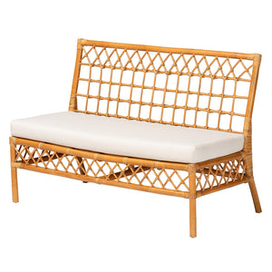 Baxton Studio bali Bali Capella Modern Bohemian Rattan Dining Bench with Removable Cushion for Stylish Comfort DCWH10016-Light Honey Rattan-Dining Bench