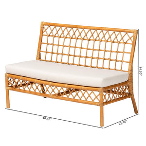 Baxton Studio bali Bali Capella Modern Bohemian Rattan Dining Bench with Removable Cushion for Stylish Comfort DCWH10016-Light Honey Rattan-Dining Bench