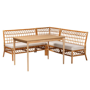 Baxton Studio bali Bali Adora 4-Piece Modern Bohemian Dining Nook Set - Honey Rattan with Plush Cushions & Modular Design Adora-4PC Dining Nook Set