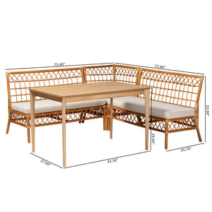 Baxton Studio bali Bali Adora 4-Piece Modern Bohemian Dining Nook Set - Honey Rattan with Plush Cushions & Modular Design Adora-4PC Dining Nook Set