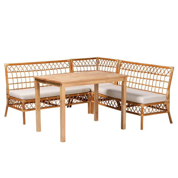 Baxton Studio bali Aina Modern Bohemian 4-Piece Dining Nook Set with Rattan Frames & Plush Cushions for Comfort Aina-4PC Dining Nook Set