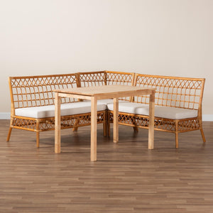 Baxton Studio bali Aina Modern Bohemian 4-Piece Dining Nook Set with Rattan Frames & Plush Cushions for Comfort Aina-4PC Dining Nook Set