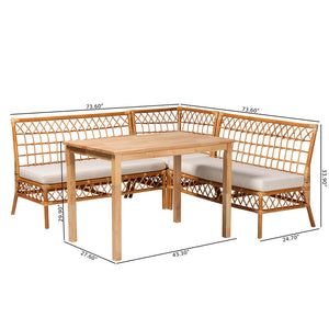 Baxton Studio bali Aina Modern Bohemian 4-Piece Dining Nook Set with Rattan Frames & Plush Cushions for Comfort Aina-4PC Dining Nook Set