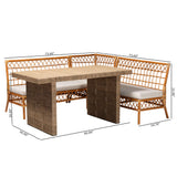 bali & pari Abella Modern Bohemian Honey Rattan 4-Piece Dining Nook Set