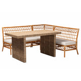 bali & pari Abella Modern Bohemian Honey Rattan 4-Piece Dining Nook Set