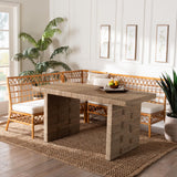 bali & pari Abella Modern Bohemian Honey Rattan 4-Piece Dining Nook Set