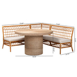 bali & pari Adalina Modern Bohemian Honey Rattan 4-Piece Dining Nook Set