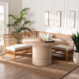 bali & pari Adalina Modern Bohemian Honey Rattan 4-Piece Dining Nook Set