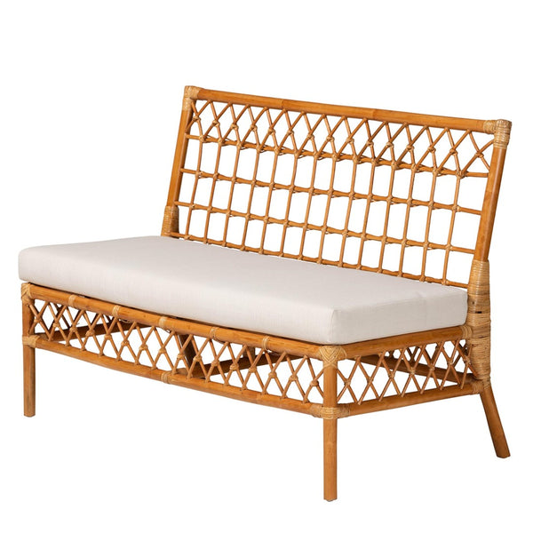 Baxton Studio bali Bali Capella Modern Bohemian Rattan 3-Piece Dining Nook Set with Cushions for Cozy Gatherings DCWH10016-Light Honey Rattan-L-Shape Seating