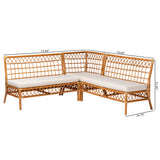 bali & pari Capella Modern Bohemian Honey Rattan 3-Piece Dining Nook Banquette Set