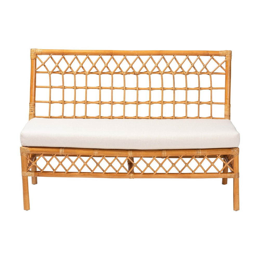 Baxton Studio bali Bali Capella Modern Bohemian Rattan Dining Bench with Removable Cushion for Stylish Comfort DCWH10016-Light Honey Rattan-Dining Bench