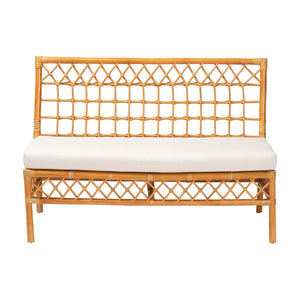 Baxton Studio bali Bali Capella Modern Bohemian Rattan Dining Bench with Removable Cushion for Stylish Comfort DCWH10016-Light Honey Rattan-Dining Bench