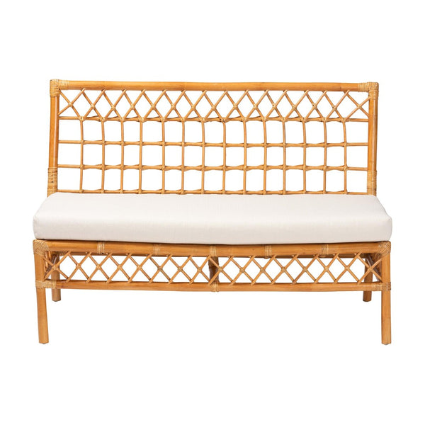 Baxton Studio bali Bali Capella Modern Bohemian Rattan Dining Bench with Removable Cushion for Stylish Comfort DCWH10016-Light Honey Rattan-Dining Bench