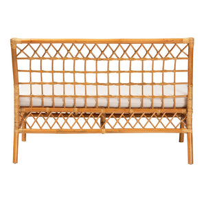 Baxton Studio bali Bali Capella Modern Bohemian Rattan Dining Bench with Removable Cushion for Stylish Comfort DCWH10016-Light Honey Rattan-Dining Bench