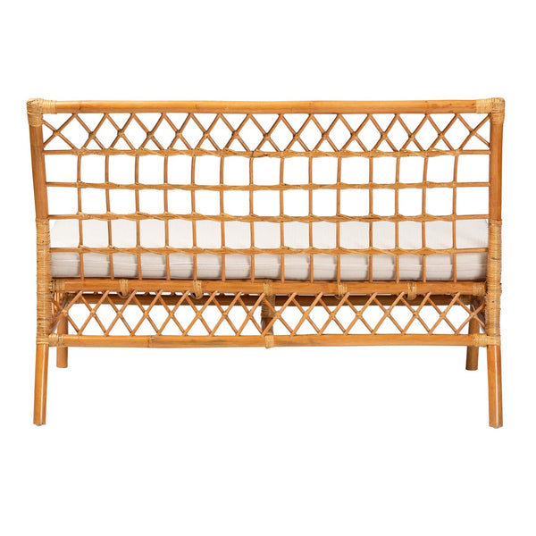 Baxton Studio bali Bali Capella Modern Bohemian Rattan Dining Bench with Removable Cushion for Stylish Comfort DCWH10016-Light Honey Rattan-Dining Bench