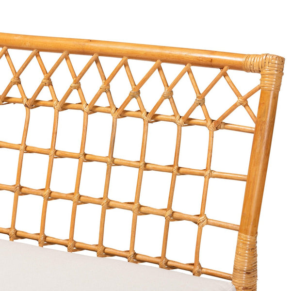 Baxton Studio bali Bali Capella Modern Bohemian Rattan Dining Bench with Removable Cushion for Stylish Comfort DCWH10016-Light Honey Rattan-Dining Bench