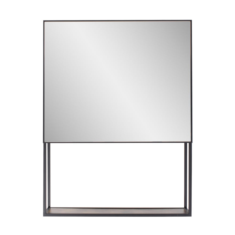 Howard Elliott Warren Mirror: Industrial-style Wall Mirror With Mixed-material Shelf For A Unique Home Accent Black Metal,Glass 13427-howard-elliott