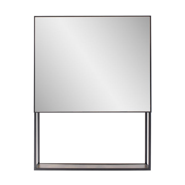 Howard Elliott Warren Mirror: Industrial-style Wall Mirror With Mixed-material Shelf For A Unique Home Accent Black Metal,Glass 13427-howard-elliott