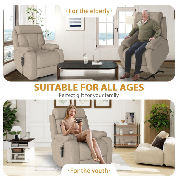 English Elm Power Lift Recliner Chair Velvet Upholstered Senior Assist Motorized Living Room Seat W1028S00061