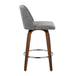 English Elm Toriano Mid-Century Modern Counter Stools Set Of 2 In Walnut Wood With Padded Grey Noise Seats – 28L X 19W B202S00452-GIGA