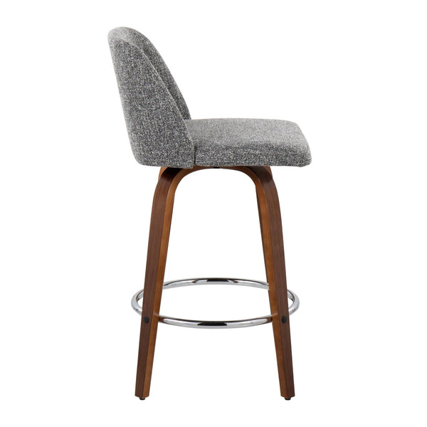 English Elm Toriano Mid-Century Modern Counter Stools Set Of 2 In Walnut Wood With Padded Grey Noise Seats – 28L X 19W B202S00452-GIGA