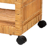 bali & pari Genet Modern Bohemian Natural Brown Rattan and Teak Wood 2-Tier Kitchen Cart