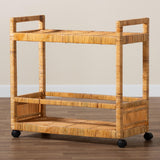 bali & pari Genet Modern Bohemian Natural Brown Rattan and Teak Wood 2-Tier Kitchen Cart