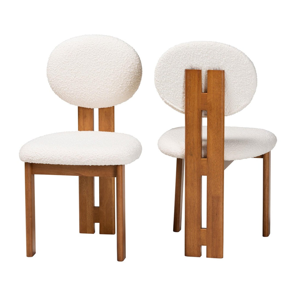 Baxton Studio Baxton Studio Kacela Japandi Dining Chair Set - Cream Boucle & Walnut Brown Wood for Modern Comfort BBT5490-Walnut/Maya Cream-DC