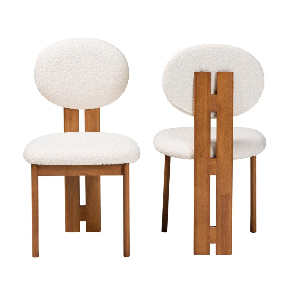 Baxton Studio Baxton Studio Kacela Japandi Dining Chair Set - Cream Boucle & Walnut Brown Wood for Modern Comfort BBT5490-Walnut/Maya Cream-DC