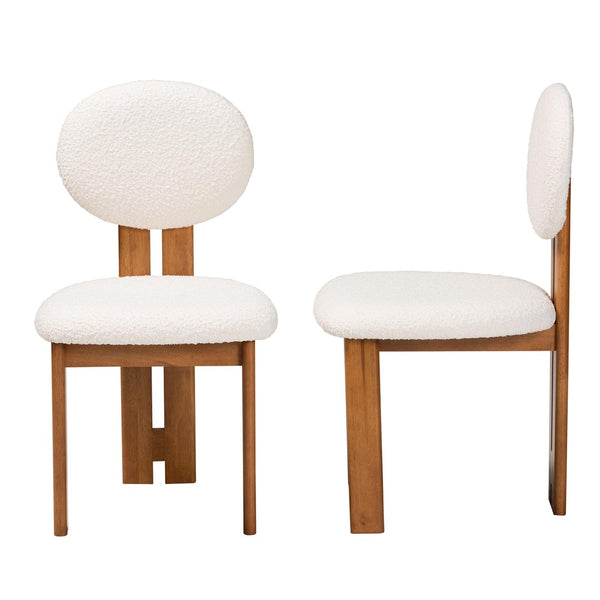 Baxton Studio Baxton Studio Kacela Japandi Dining Chair Set - Cream Boucle & Walnut Brown Wood for Modern Comfort BBT5490-Walnut/Maya Cream-DC