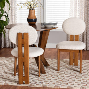 Baxton Studio Baxton Studio Kacela Japandi Dining Chair Set - Cream Boucle & Walnut Brown Wood for Modern Comfort BBT5490-Walnut/Maya Cream-DC