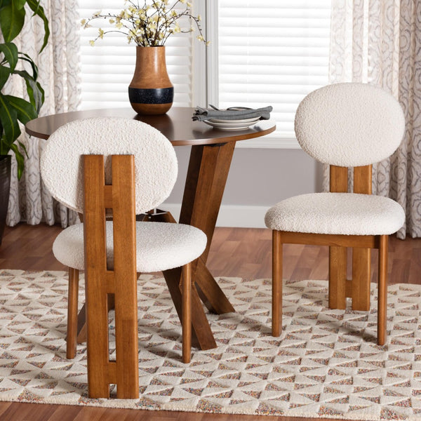 Baxton Studio Baxton Studio Kacela Japandi Dining Chair Set - Cream Boucle & Walnut Brown Wood for Modern Comfort BBT5490-Walnut/Maya Cream-DC