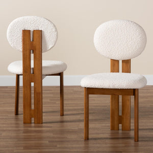 Baxton Studio Baxton Studio Kacela Japandi Dining Chair Set - Cream Boucle & Walnut Brown Wood for Modern Comfort BBT5490-Walnut/Maya Cream-DC