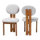 Baxton Studio Kacela Modern Japandi Light Grey Boucle Fabric and Walnut Brown Finished Wood 2-Piece Dining Chair Set