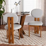 Baxton Studio Kacela Modern Japandi Light Grey Boucle Fabric and Walnut Brown Finished Wood 2-Piece Dining Chair Set