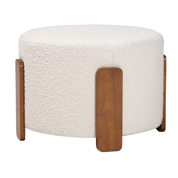 Baxton Studio Baxton Studio Finlay Modern Japandi Cream Boucle Ottoman with Walnut Wood Legs - Versatile & Stylish BBT5487-Walnut/Maya Cream-Stool