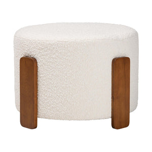 Baxton Studio Baxton Studio Finlay Modern Japandi Cream Boucle Ottoman with Walnut Wood Legs - Versatile & Stylish BBT5487-Walnut/Maya Cream-Stool