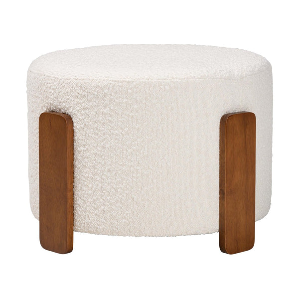 Baxton Studio Baxton Studio Finlay Modern Japandi Cream Boucle Ottoman with Walnut Wood Legs - Versatile & Stylish BBT5487-Walnut/Maya Cream-Stool