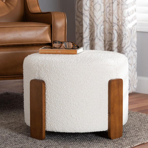 Baxton Studio Baxton Studio Finlay Modern Japandi Cream Boucle Ottoman with Walnut Wood Legs - Versatile & Stylish BBT5487-Walnut/Maya Cream-Stool