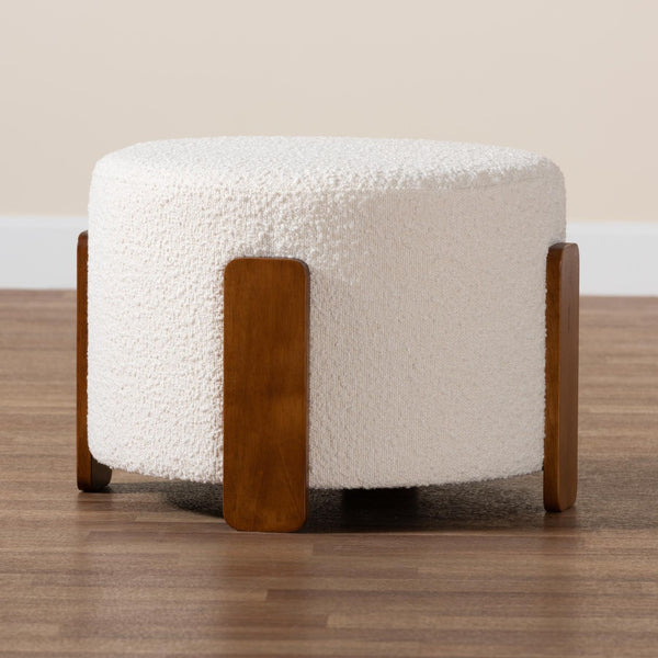 Baxton Studio Baxton Studio Finlay Modern Japandi Cream Boucle Ottoman with Walnut Wood Legs - Versatile & Stylish BBT5487-Walnut/Maya Cream-Stool