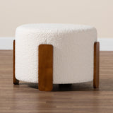 Baxton Studio Finlay Modern Japandi Cream Boucle Fabric and Walnut Brown Finished Wood Ottoman Footstool