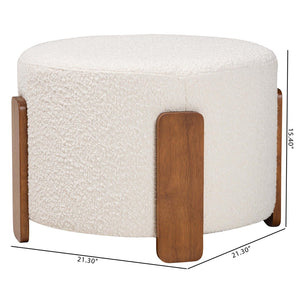 Baxton Studio Baxton Studio Finlay Modern Japandi Cream Boucle Ottoman with Walnut Wood Legs - Versatile & Stylish BBT5487-Walnut/Maya Cream-Stool