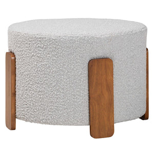 Baxton Studio Baxton Studio Finlay Modern Japandi Light Grey Boucle Ottoman - Versatile Footstool & Accent Piece BBT5487-Walnut/Maya Sky Grey-Stool