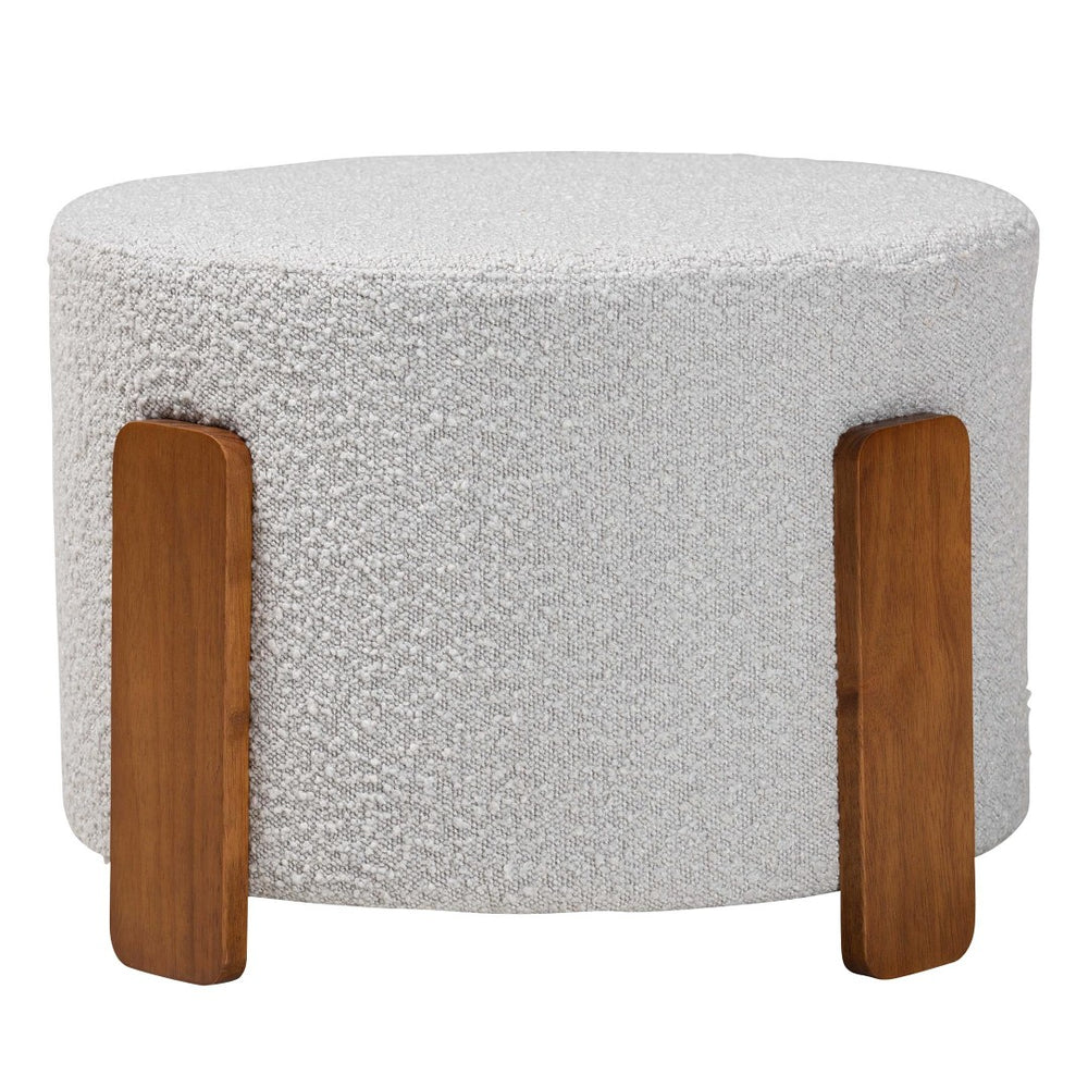 Baxton Studio Baxton Studio Finlay Modern Japandi Light Grey Boucle Ottoman - Versatile Footstool & Accent Piece BBT5487-Walnut/Maya Sky Grey-Stool