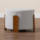 Baxton Studio Finlay Modern Japandi Light Grey Boucle Fabric and Walnut Brown Finished Wood Ottoman Footstool