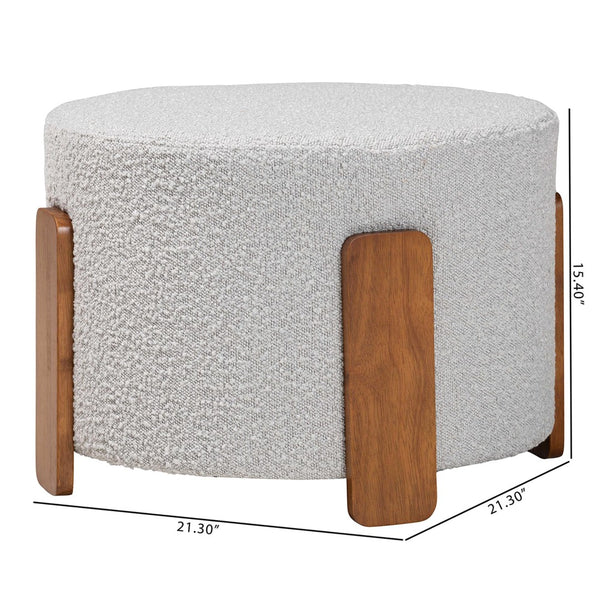 Baxton Studio Baxton Studio Finlay Modern Japandi Light Grey Boucle Ottoman - Versatile Footstool & Accent Piece BBT5487-Walnut/Maya Sky Grey-Stool