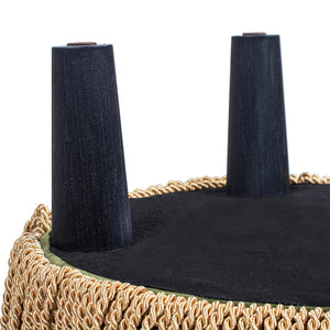 English Elm Jennifer Taylor Home - Edward 17.5" Round Upholstered Ottoman in Olive Green Performance Velvet with Bullion Fringe Accent B2719P269269