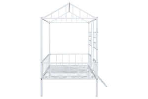 English Elm Twin Contemporary House-Style Loft Bed with Full Metal Frame, Angled Ladder, Sturdy Kids Bunk Design White 78 L x 15 W x 7 H B2741P347294