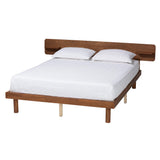 Morana Mid-Century Modern Walnut Brown Finished Wood Queen Size Platform Bed with Built-in Shelf