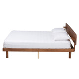 Baxton Studio Morana Mid-Century Modern Walnut Brown Finished Wood Queen Size Platform Bed with Built-in Shelf